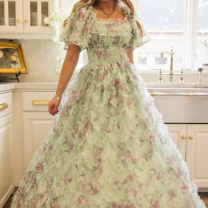Florentina Dress in Pistachio Aquarelle Fleur
