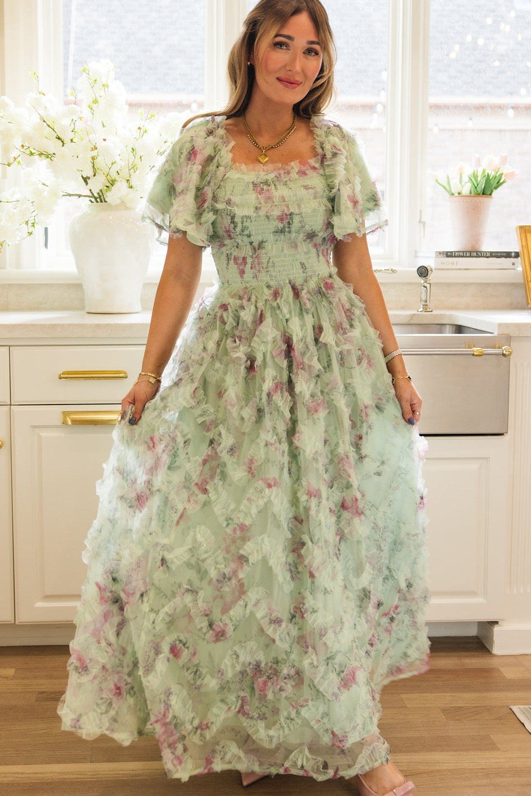 Florentina Dress in Pistachio Aquarelle Fleur - Image 5