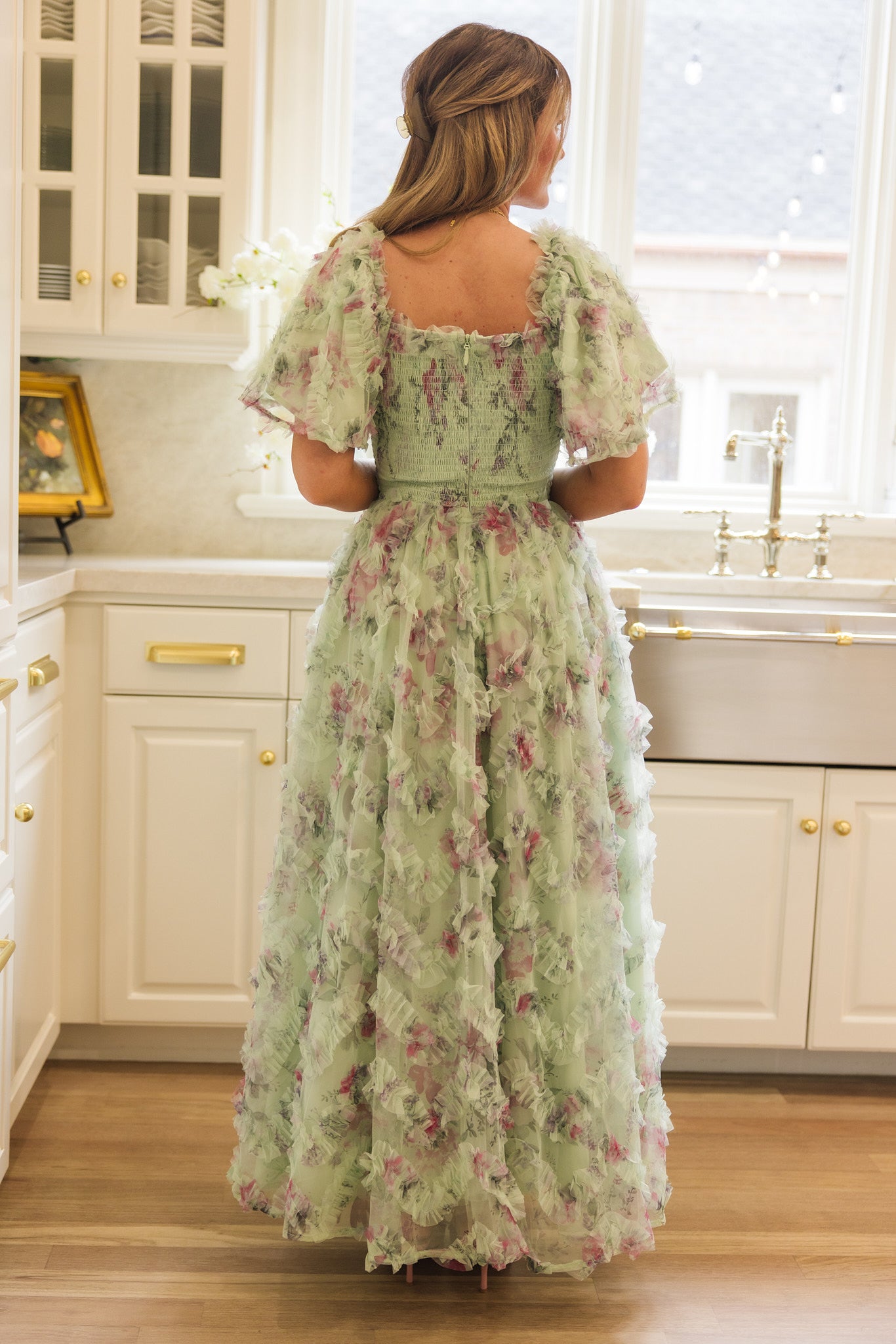 Florentina Dress in Pistachio Aquarelle Fleur - Image 7