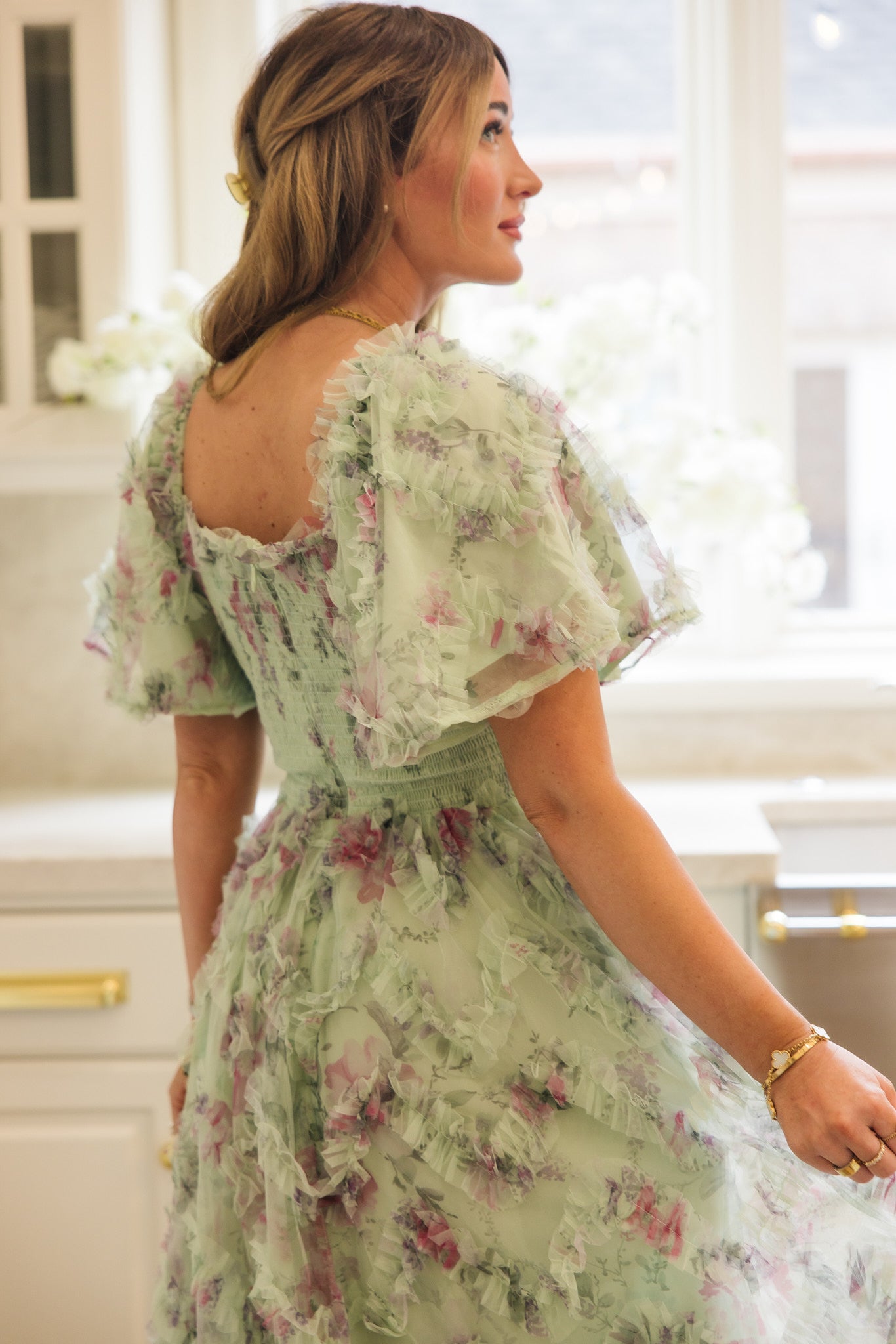 Florentina Dress in Pistachio Aquarelle Fleur - Image 8