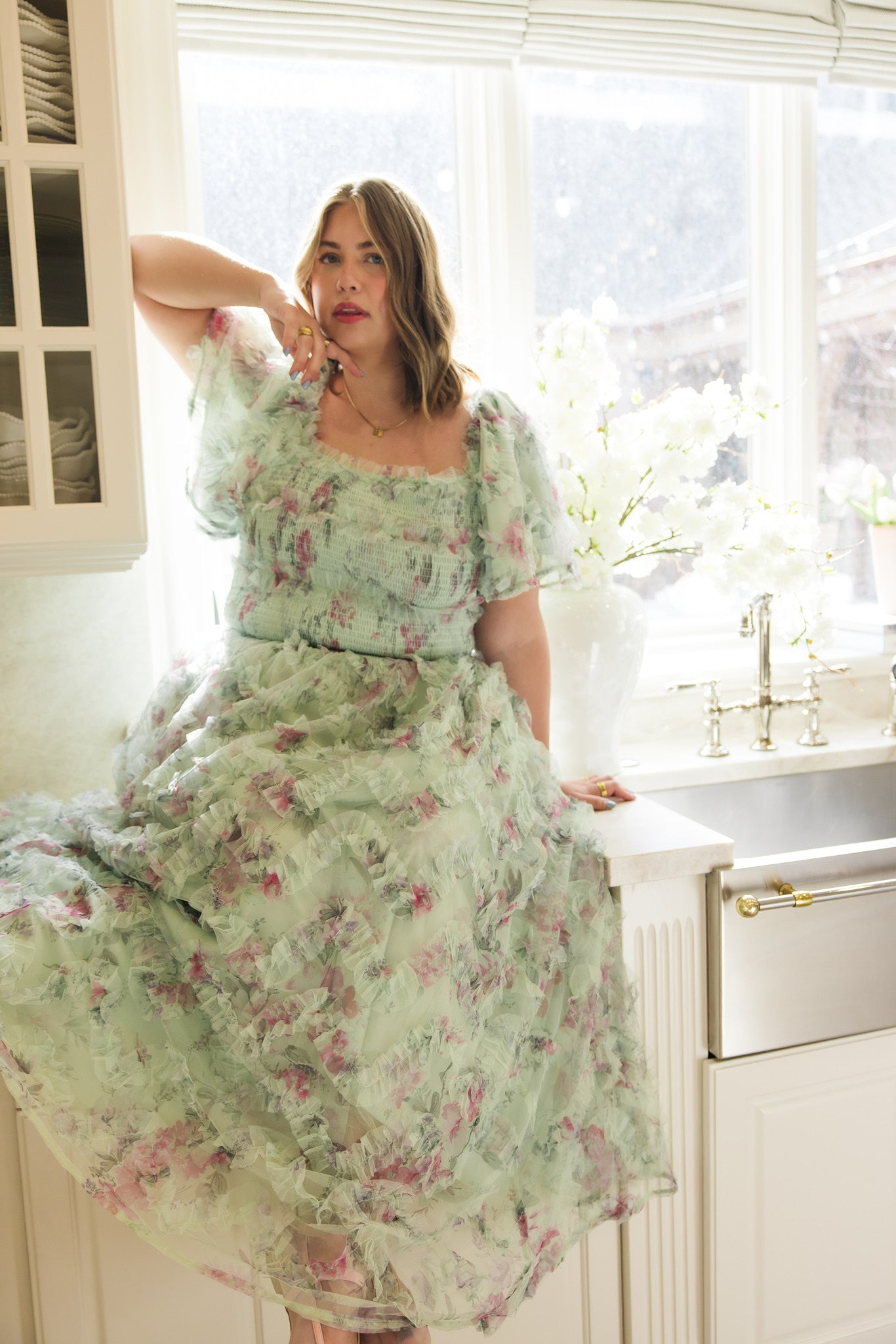 Florentina Dress in Pistachio Aquarelle Fleur - Image 13