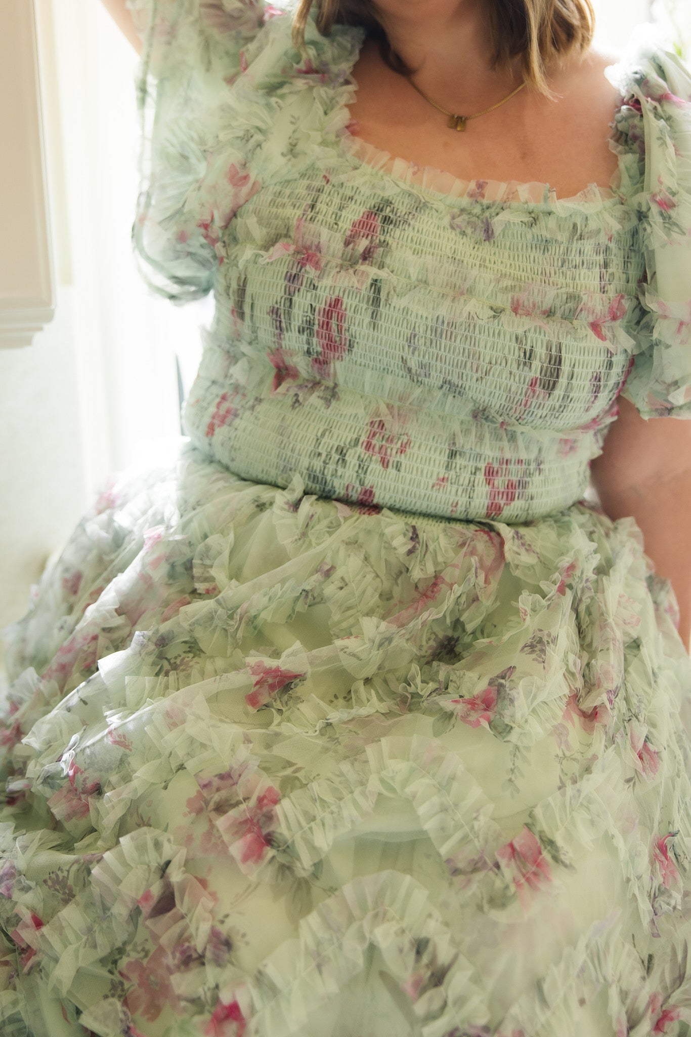Florentina Dress in Pistachio Aquarelle Fleur - Image 9