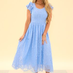 Hattie Dress in Cornflower Blue Lace